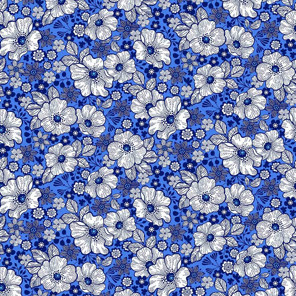Henry Glass Blue Prints Color Principle Poppies Periwinkle Yardage - Transform Your Projects!