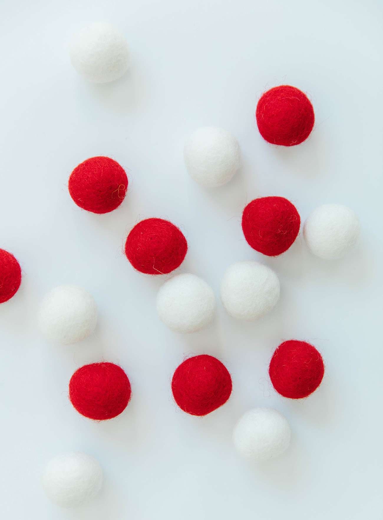 Gorgeous Red and White Wool Felt Balls