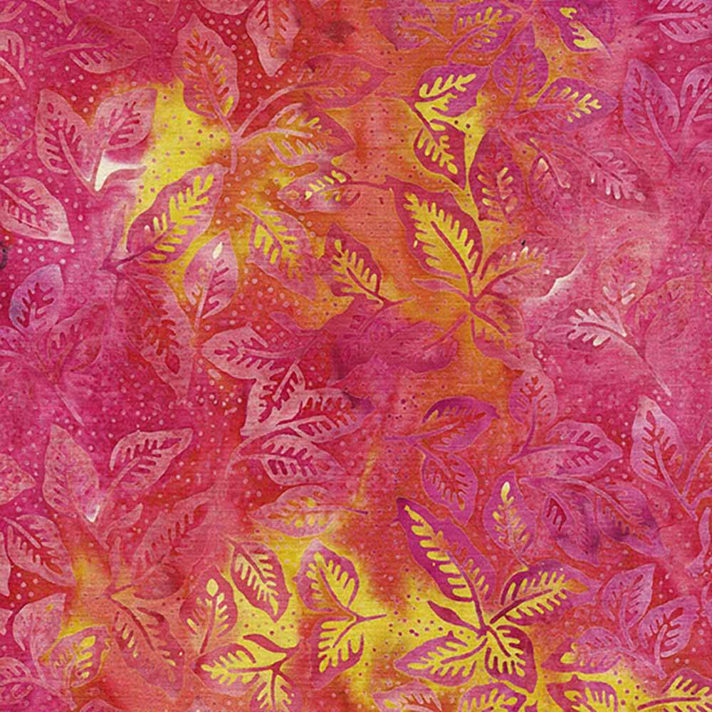 Island Batiks - Stunning Multi Pink Orange Sunset Leaves Yardage