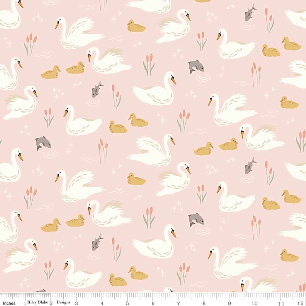 Riley Blake Flannel - Little Swan - Swans & Fish - Blush Yardage: Cozy & Stylish!