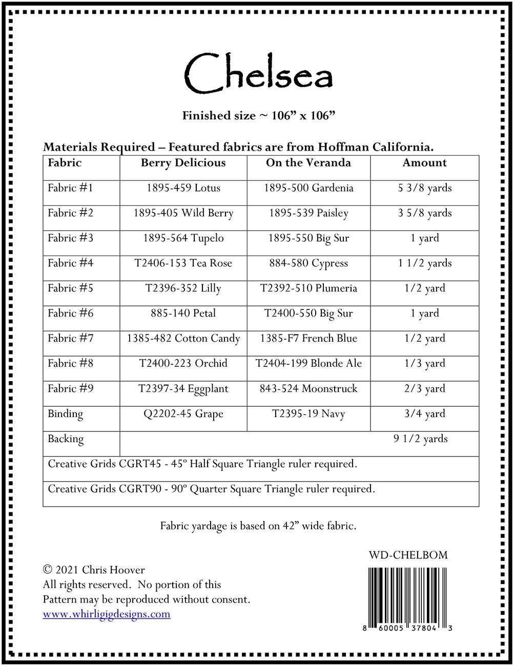 Chelsea Block of the Month Exclusive Pattern