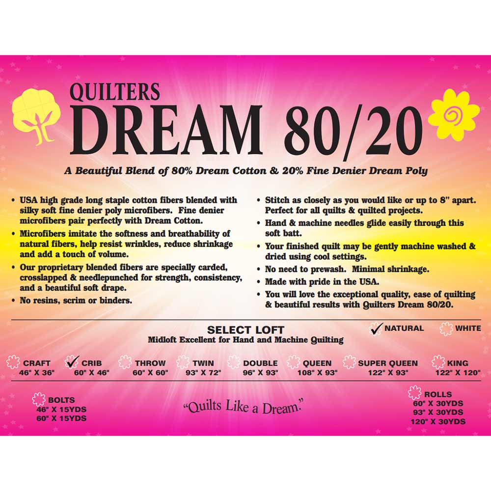 Quilter's Dream Natural 80/20 Select Crib Batting - 60 x 46