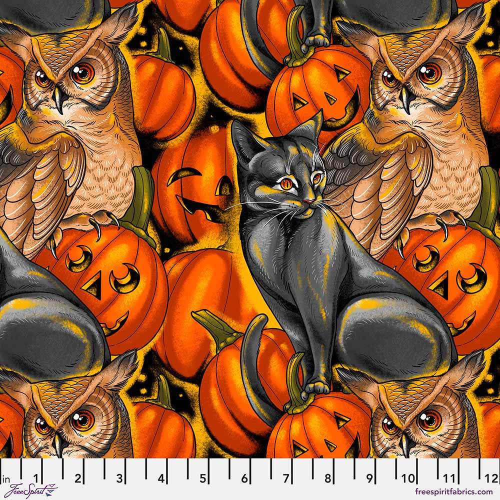 Free Spirit's Spooky Orange Yardage for Club Hauer's Pumpkin Party - Costumes & Cobwebs Collection