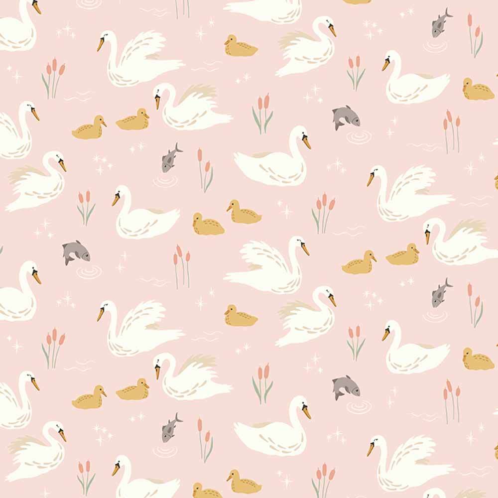 Riley Blake Flannel - Little Swan - Swans & Fish - Blush Yardage: Cozy & Stylish!