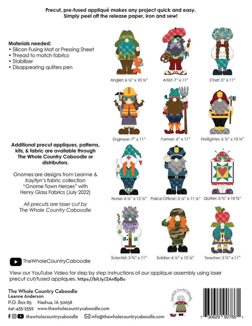 Charming Quilter Gnome Precut Fused Applique Pack