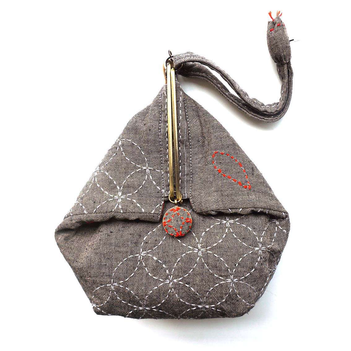 Gorgeous Brown Sashiko Slide Clasp Pouch Half Kit - Create Your Own Japanese Style!