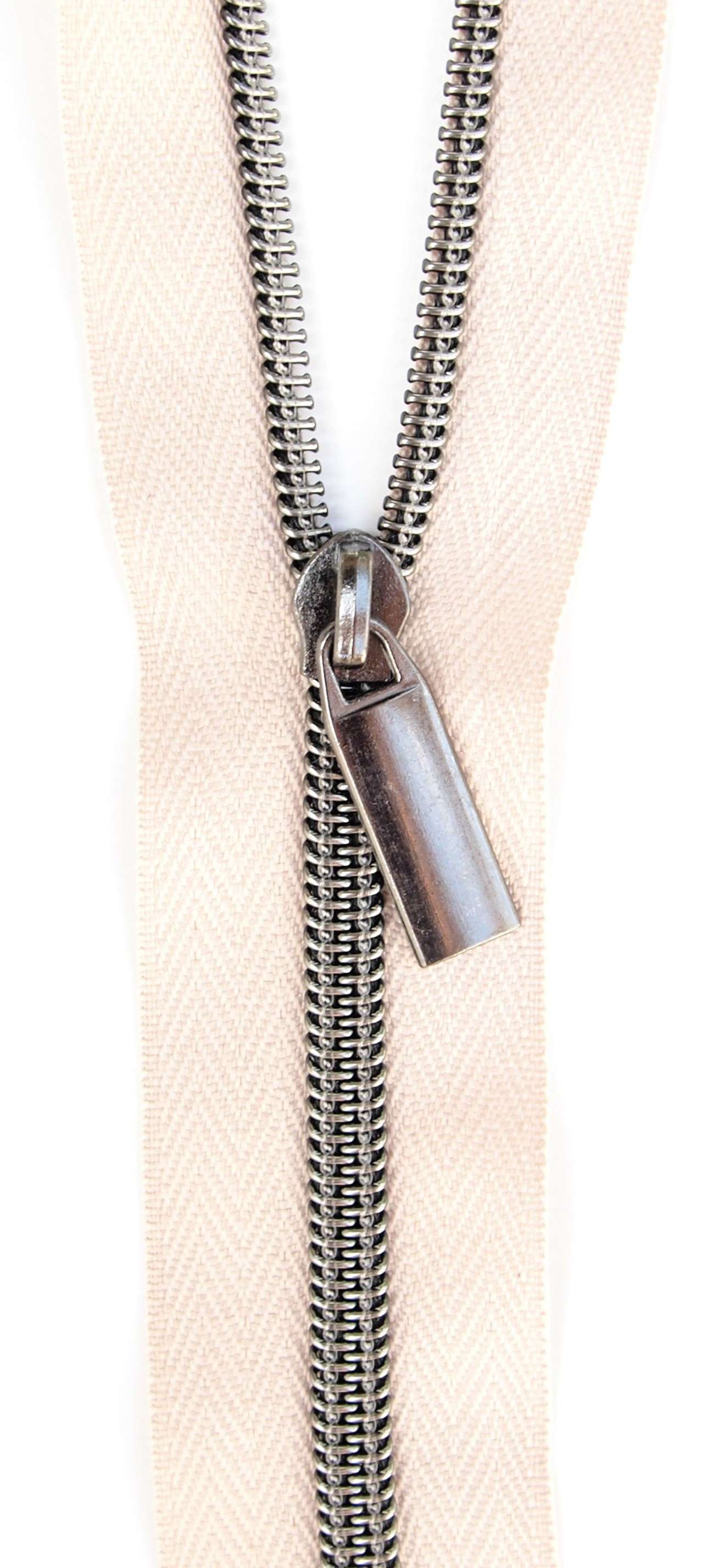Gorgeous Beige Tape #5 Zippers with Gunmetal Teeth by the Yard - Grab Yours Now!