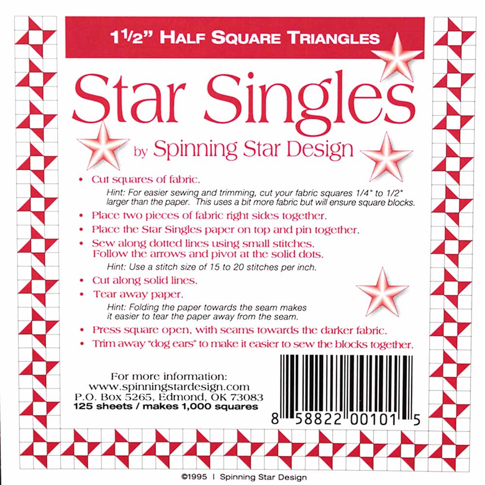 1.5 Finished Star Singles: Half Square Triangle Papers with Spinning Star Designs