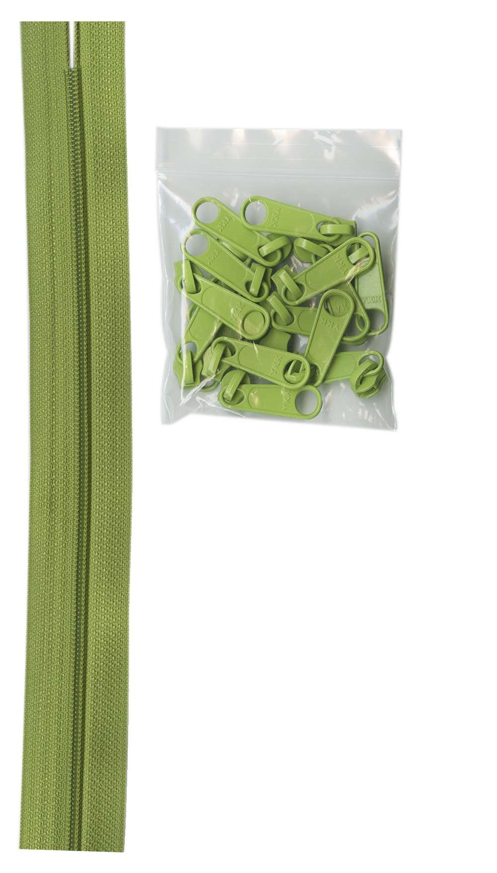 Get 4 Yards of 16mm #4.5 Zipper Chain with 16 Extra-Large Apple Green Coordinated Pulls Now!