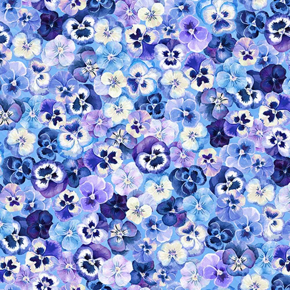 Hoffman Fabrics Flower Shoppe - Stunning Digital Print Flower Cluster in Cornflower - Per Yard