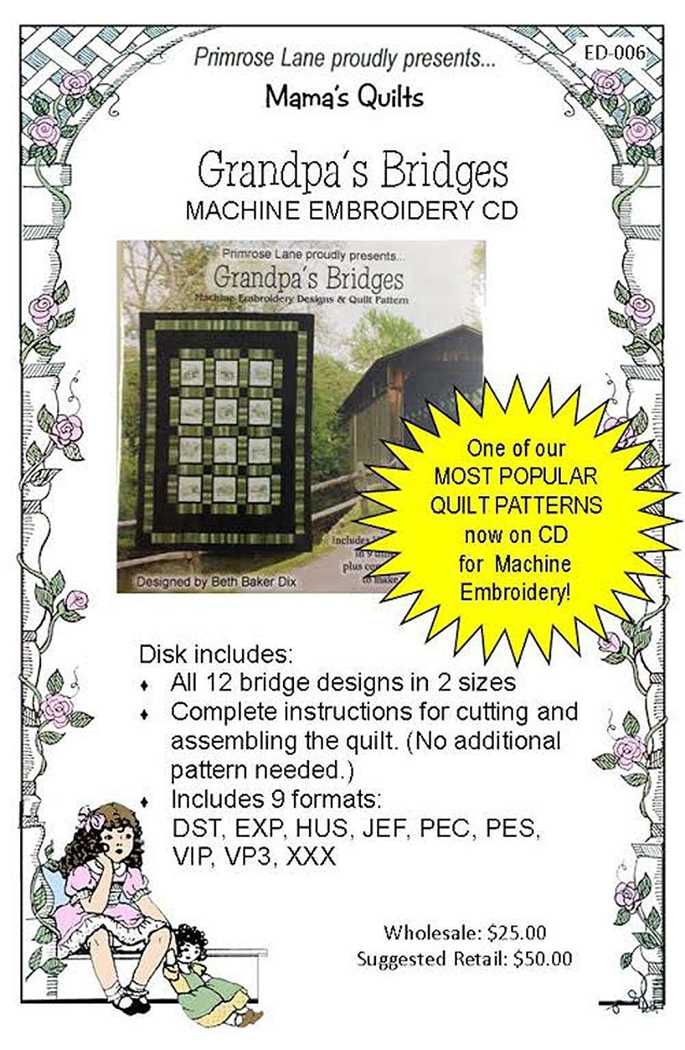 Grandpa's Bridges Machine Embroidery CD - A Quilting Treasure!