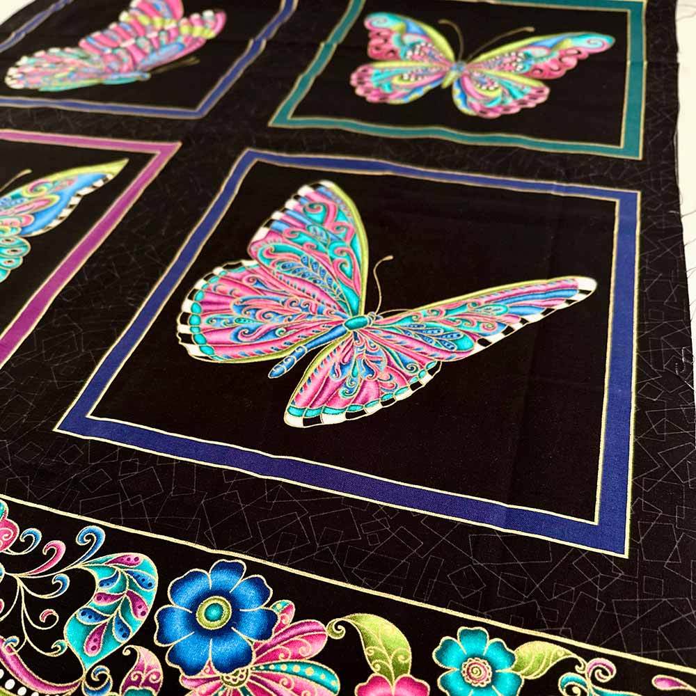 Alluring Metallic Black Butterfly Panel - 24 x 44 Inches