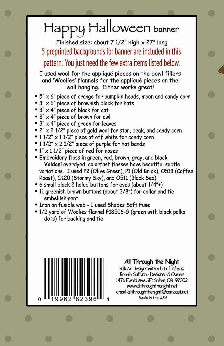 Bonnie Sullivan's Enchanting Happy Halloween Banner Pattern