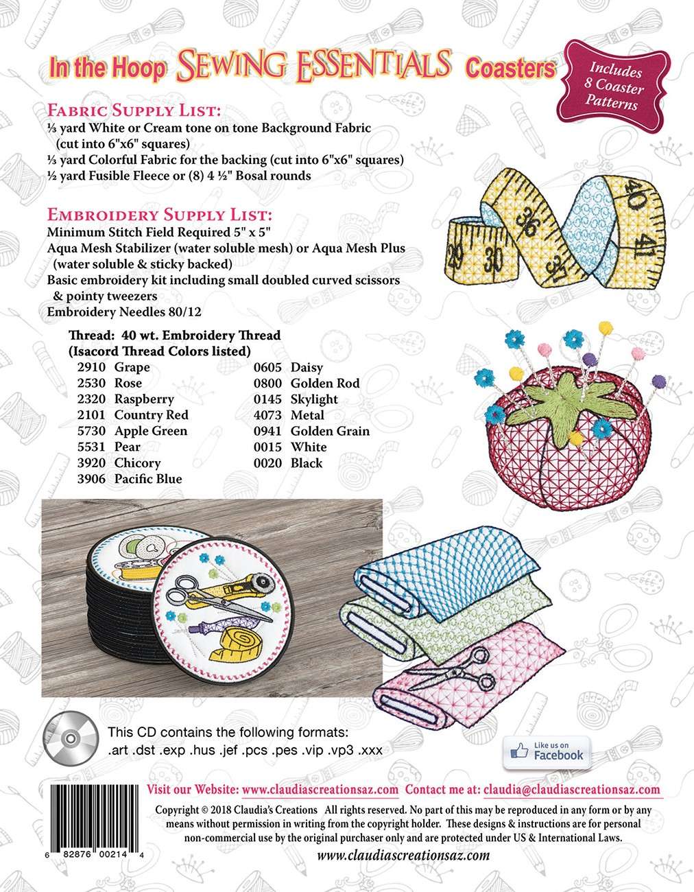 Claudia Dinnell's Enchanting In The Hoop Sewing Coasters Pattern