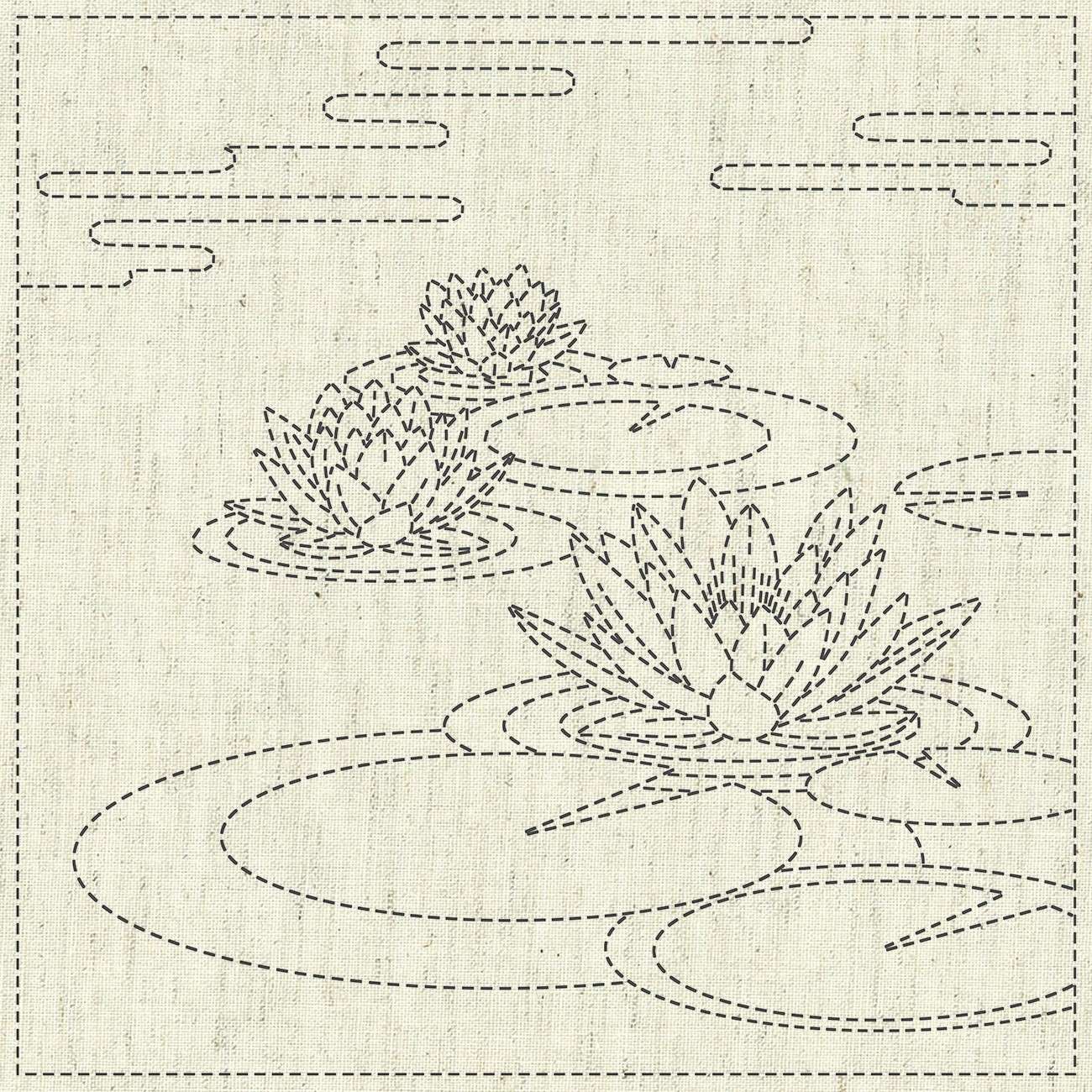 Exquisite Sashiko Cloth - Enchanting Water Lily Design