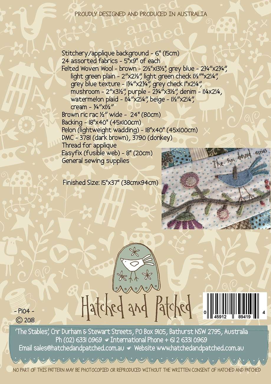 Enchanting Song Bird Tablerunner Pattern by Anni Downs