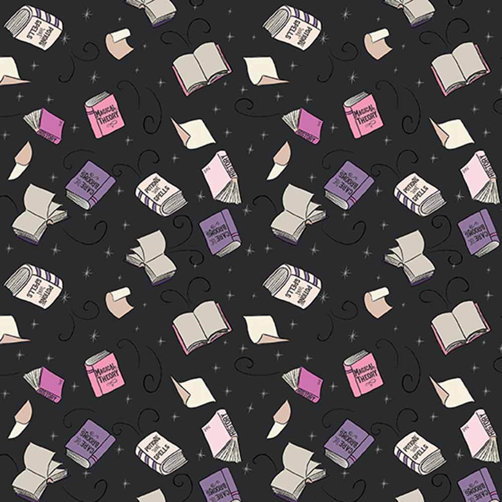 Riley Blake's Spooky Schoolhouse Spellbooks in Charcoal - Yardage by Melissa Mortenson