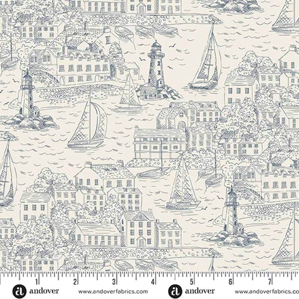 Andover Fabrics - High Tide by Makower - Harbour View Cream Yardage: Your Coastal Escape!