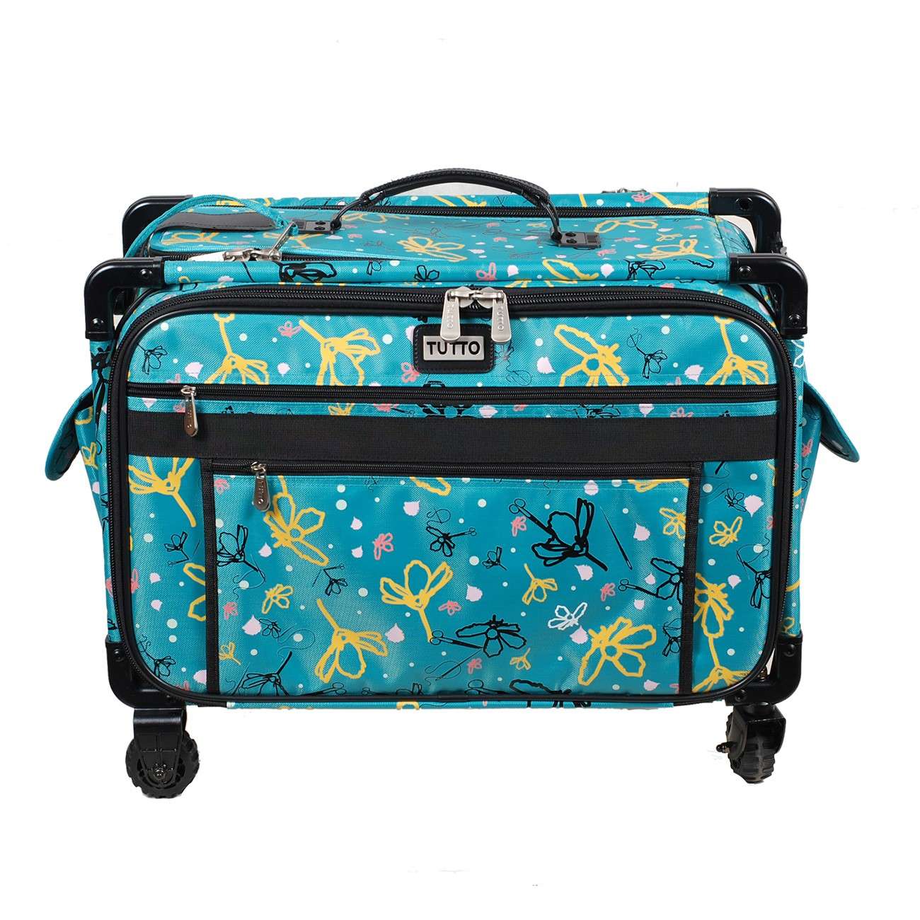 Tutto Extra Large 24in Aqua Daisy Sewing Machine Case on Wheels - A Must - Have for Sewing Enthusiasts!