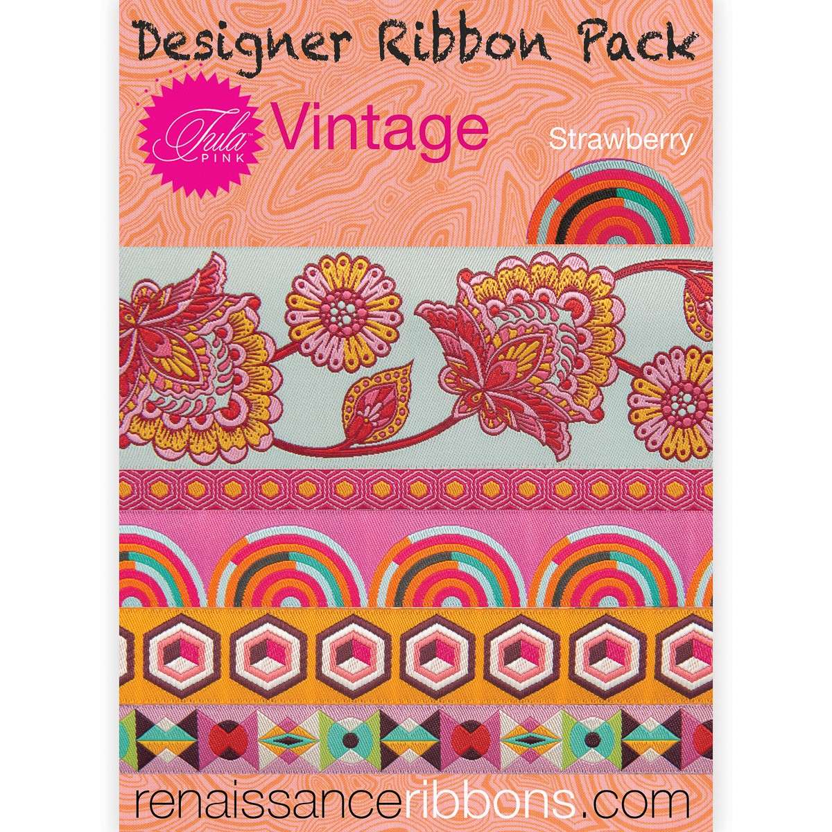 Tula Pink's Enchanting Vintage Strawberry Designer Ribbon Pack
