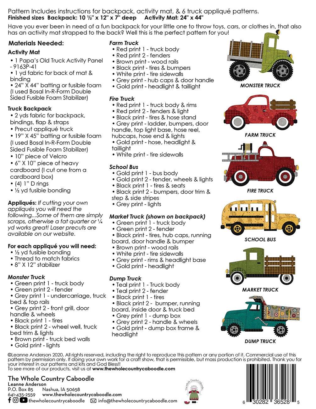 Awesome Truck Backpack & Activity Mat Pattern