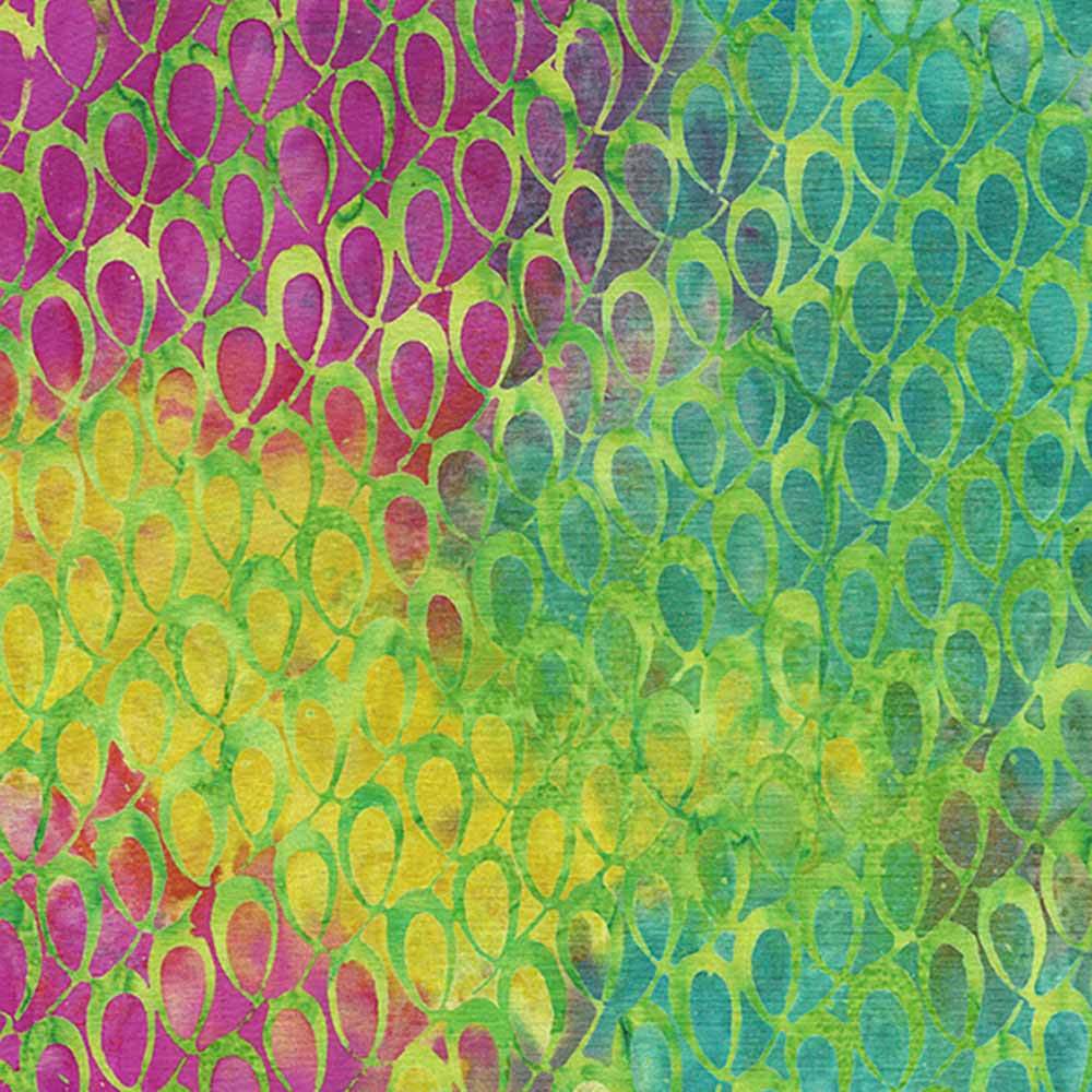 Island Batiks - Multi-Color Ribbon Jellybean Batik Fabric by the Yard: Yellow, Pink, Blue Delight!