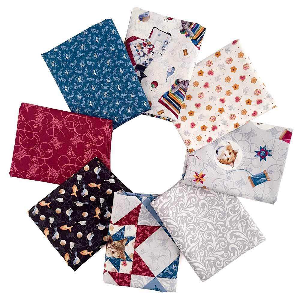 Irresistible Quilt Kitties - 8-Piece 1/2 Yard Fabric Bundle