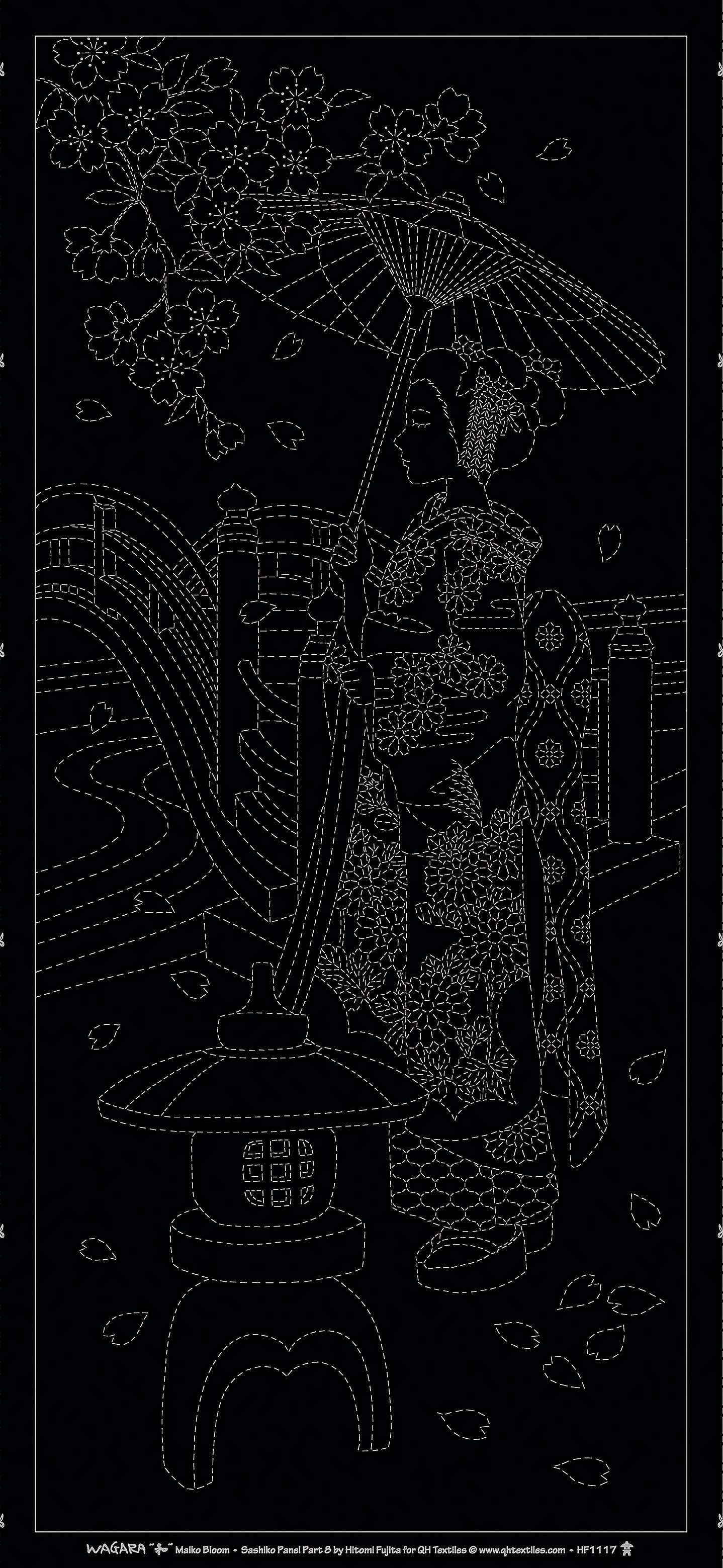 Gorgeous Wagara Sashiko Panel Maiko in Stunning Black