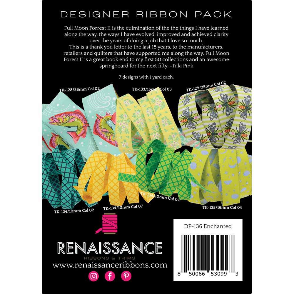 Tula Pink Full Moon Forest II Designer Ribbon Pack - 7 Enchanted 1 - Yard Ribbons