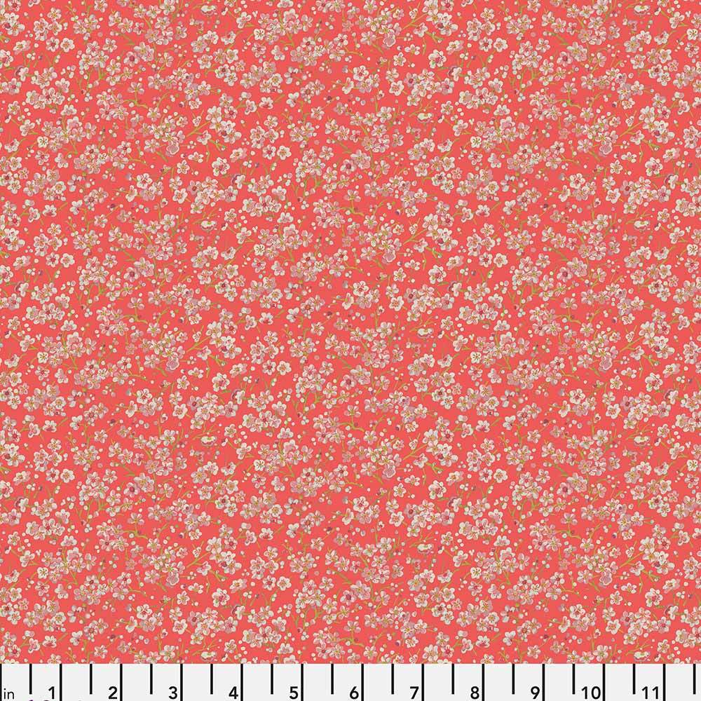 FreeSpirit Parterre by Sarah Campbell - Scarlet Blossom Coral Fabric Yardage