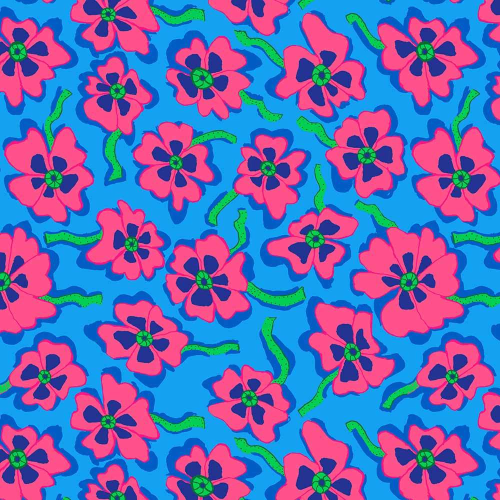 FreeSpirit's Camo Flower Blue Fabric by Brandon Mably for Kaffe Fassett Collective - Yardage