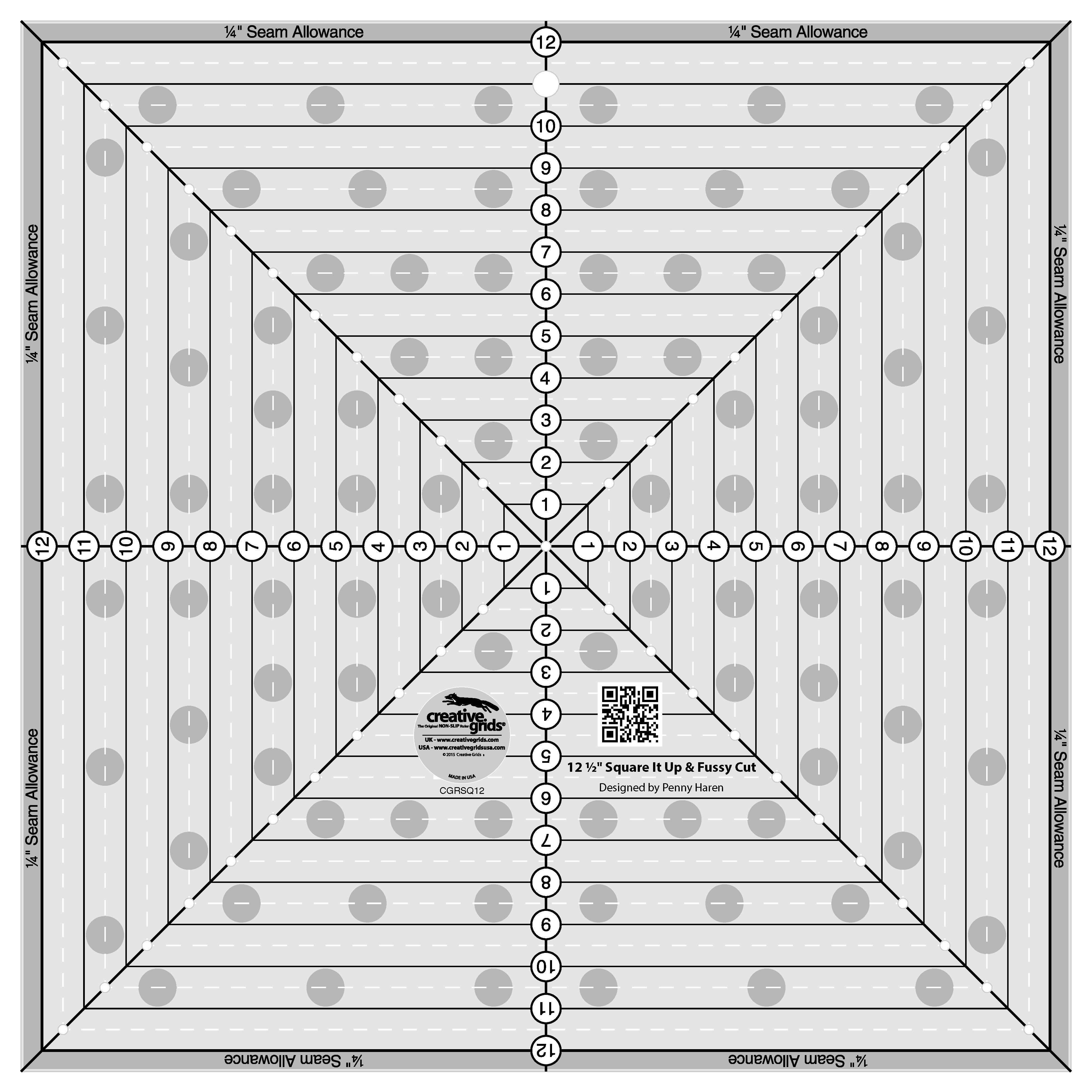 Creative Grids Two-In-One 12 1/2 Square It Up & Fussy Cut Ruler - A Must-Have for Quilters!