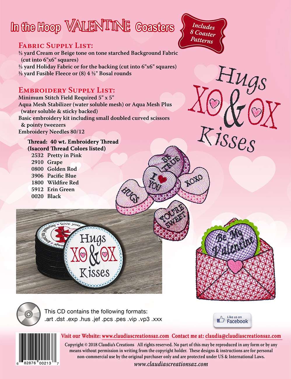 Enchanting In The Hoop Valentine Coasters by Claudia Dinnell