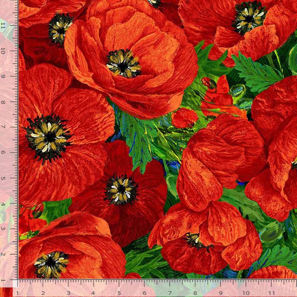 Timeless Treasures - Poppy Dreams by Chong - A Hwang: Large Red Poppy Yardage - A Dreamy Fabric Delight