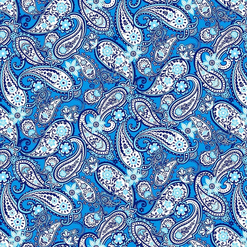 Henry Glass Blue Prints Paisleys in Cerulean - Yardage Fabric