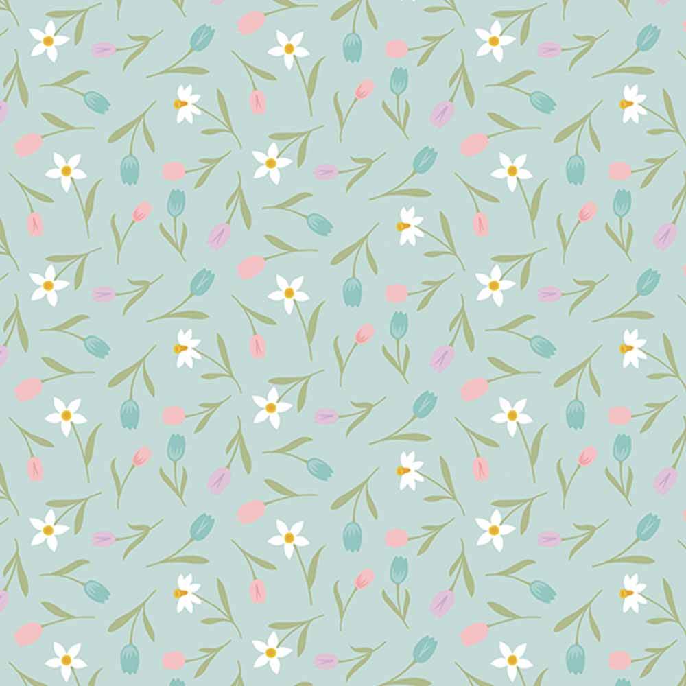 Riley Blake's Bunny Trail Tulip Toss Powder Yardage by Dani Mogstad - A Floral Easter Delight!