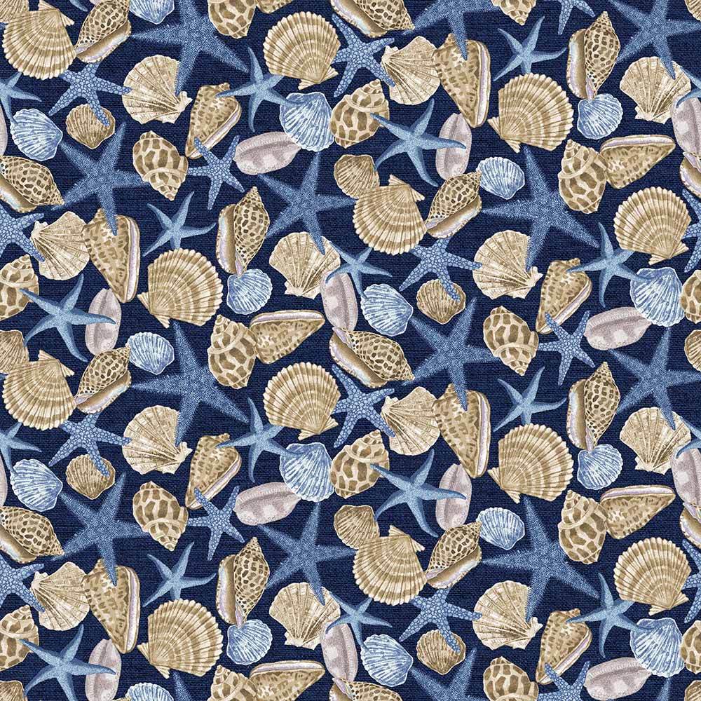 Henry Glass - Cobalt Seas by Andrea Tachiera - Navy Packed Shells Fabric Yardage