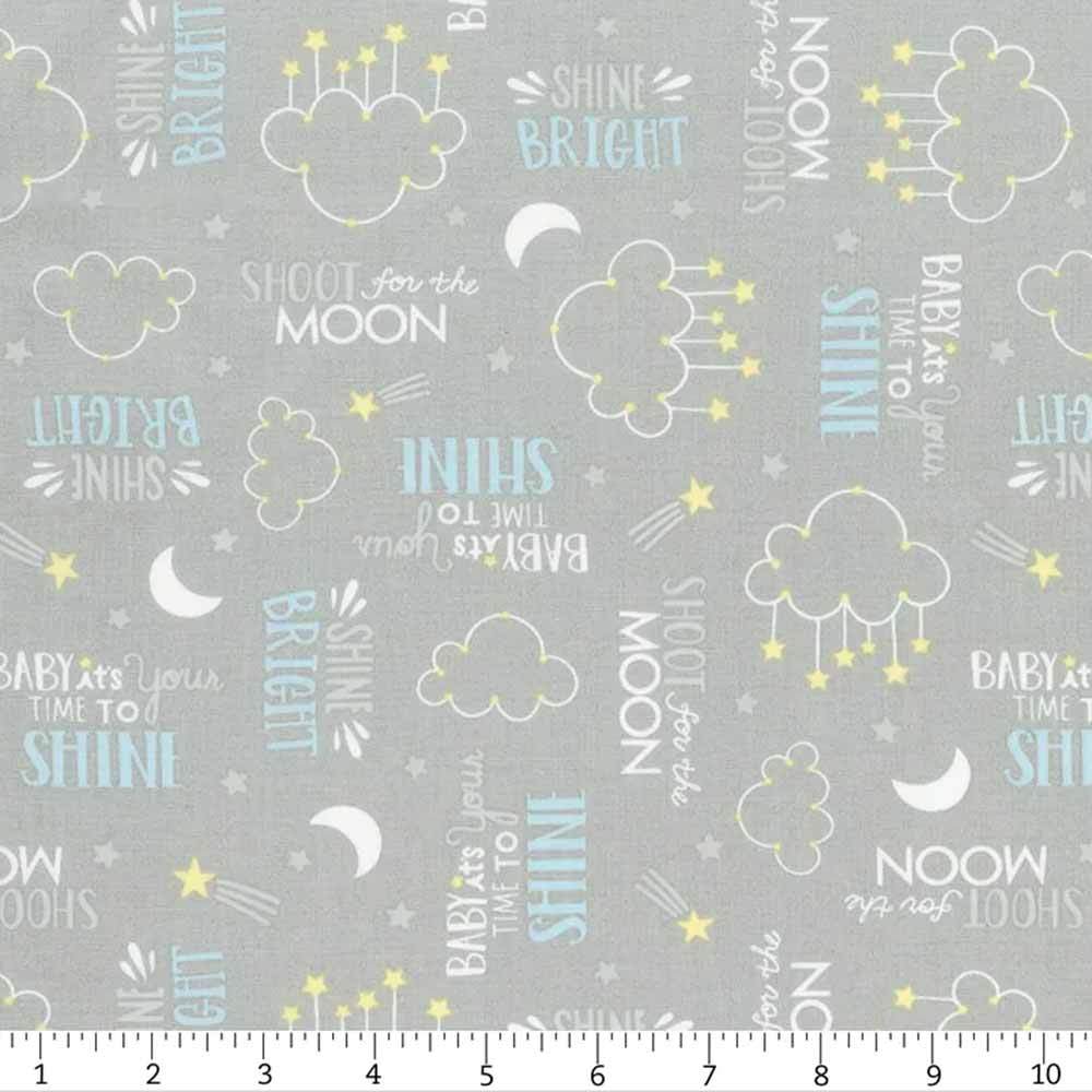 Wilmington Prints - Baby's Adventure Fabric by Arrolynn Weiderhold - Grey Yardage: Word Toss Delight