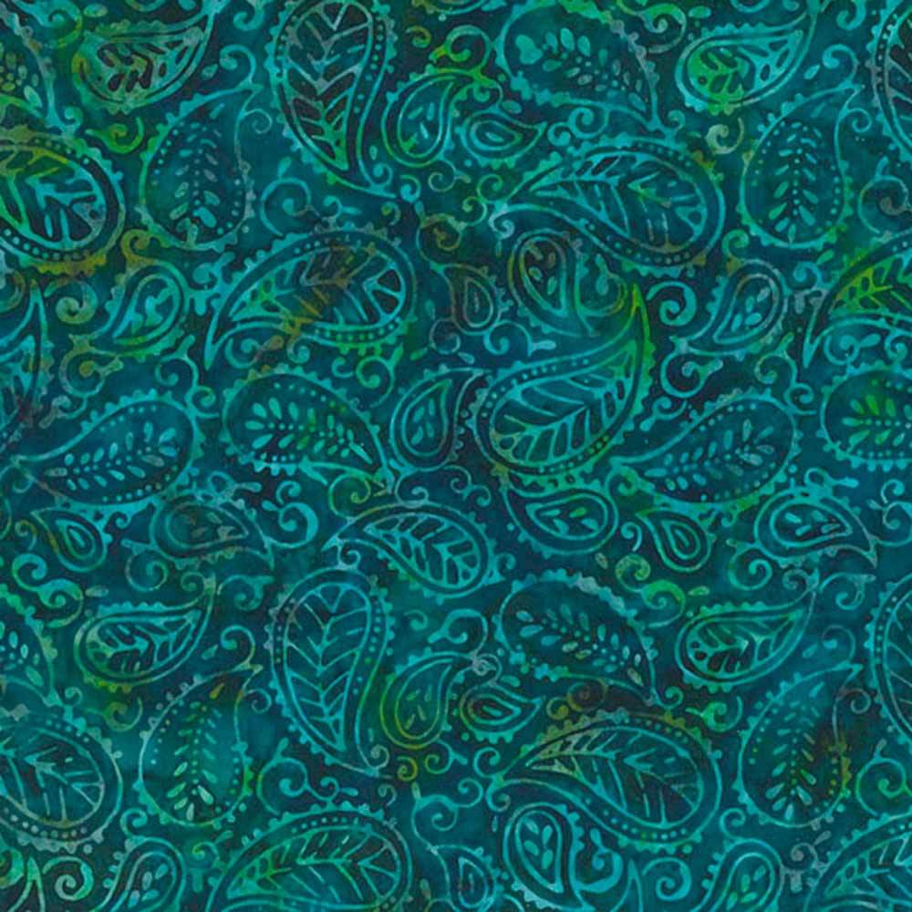 Wilmington Batiks - Teal-ing Good Leafy Paisley Fabric - Blue/Green Yardage: A Teal Delight!