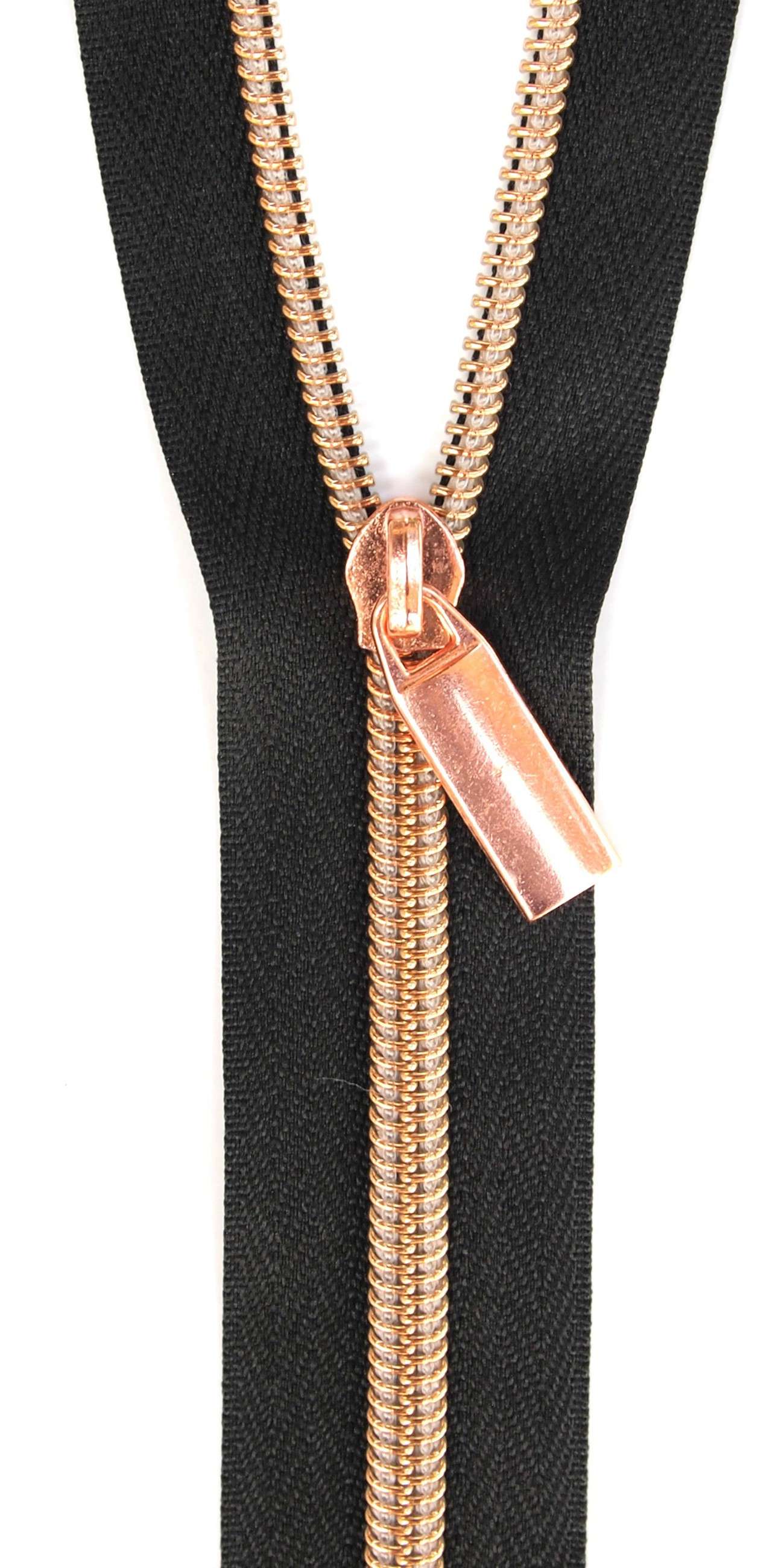 Gorgeous Yard-Long Black Tape Zippers with Rose Gold #5 Teeth - Shop Now!