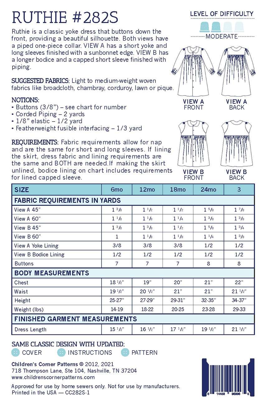 Charming Ruthie Dress Pattern (6 Months - 3 Years)