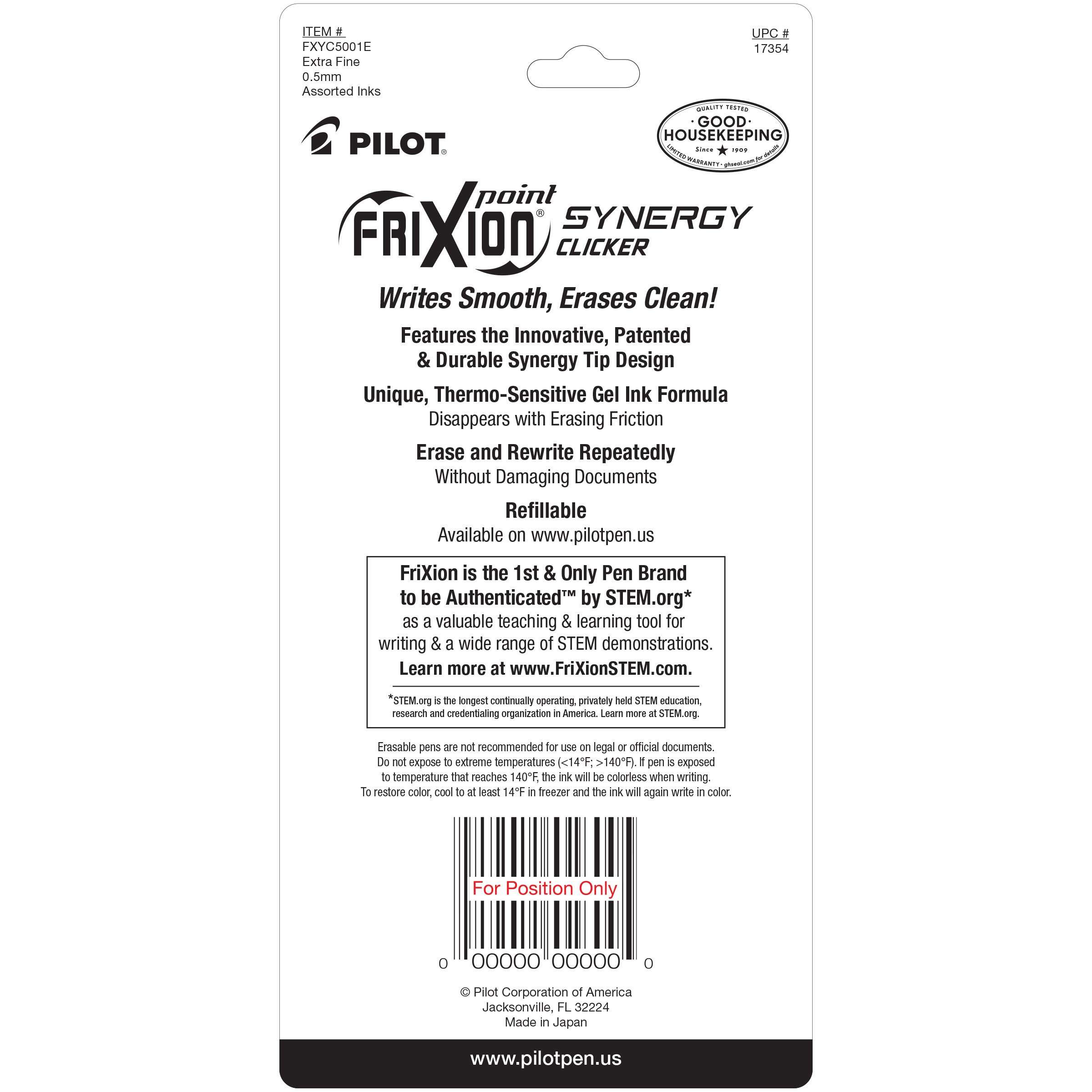 Frixion Point Synergy Clicker Extra Fine 5-Pack Assortment - Erasable Precision Pens