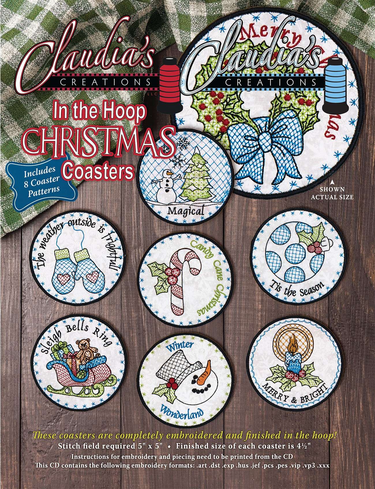 Claudia Dinnell's Enchanting In The Hoop Christmas Coasters