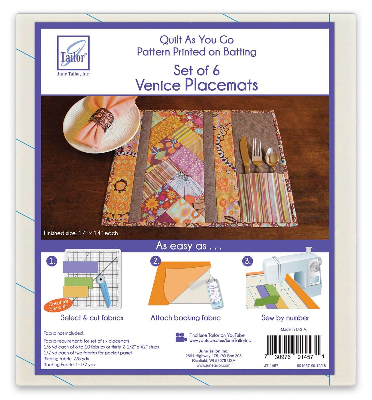 Venice Pattern Quilt As You Go Placemat - A Must - Have!