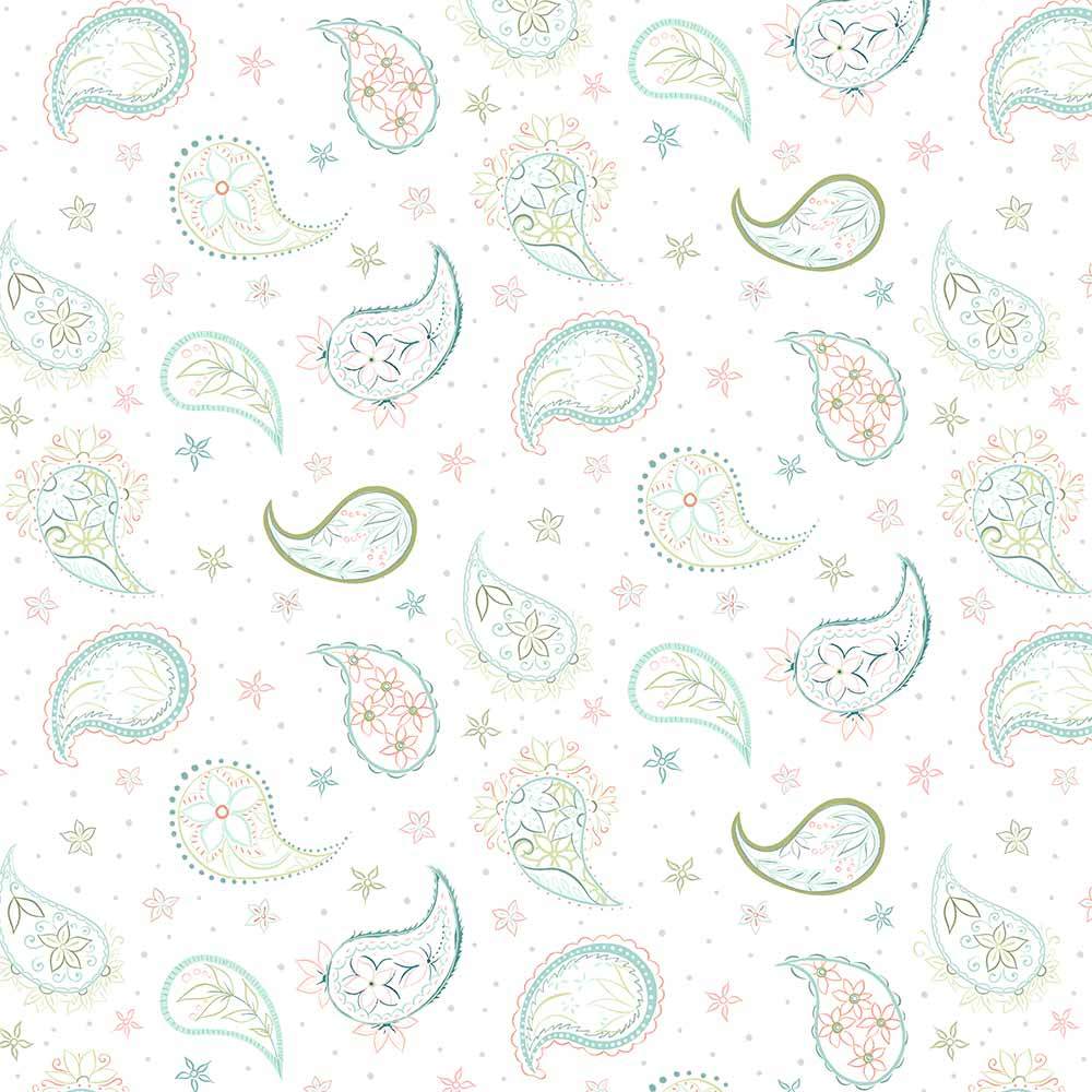 Wilmington Prints - Blissful Collection by Danielle Leone - Stunning Paisley Contour in White - Yardage