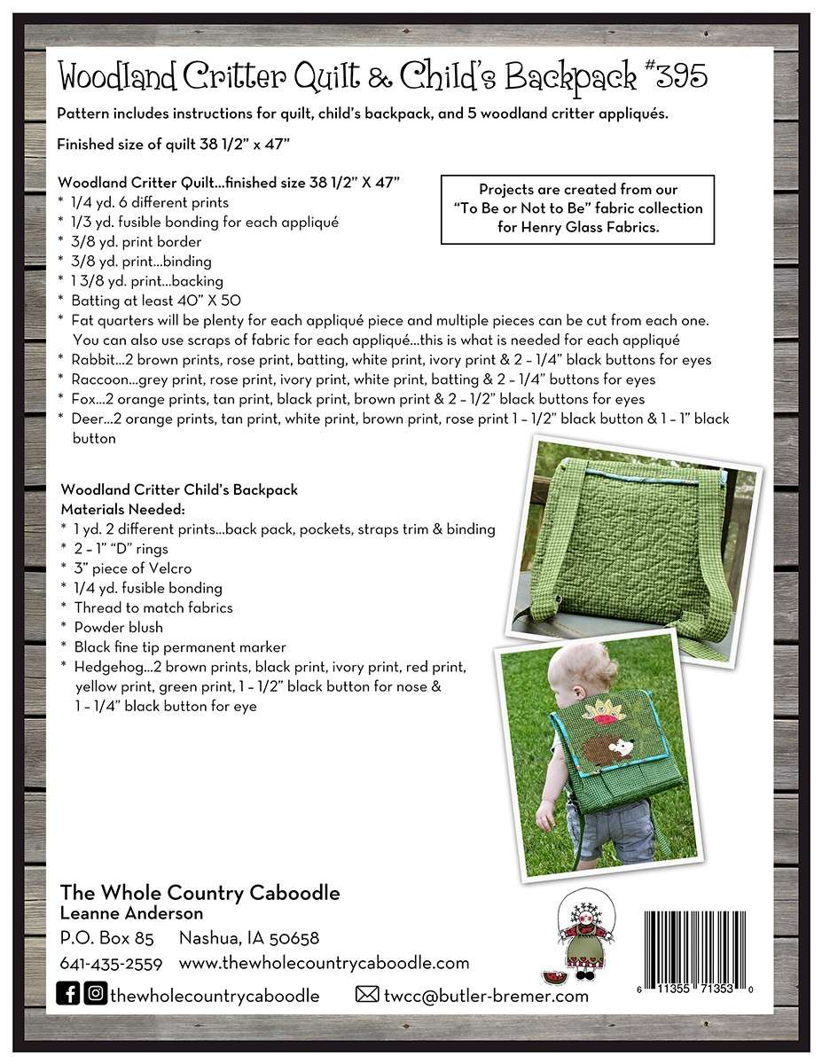 Enchanting Woodland Critter Quilt & Child's Backpack Pattern by Leanne Anderson - Create Now!