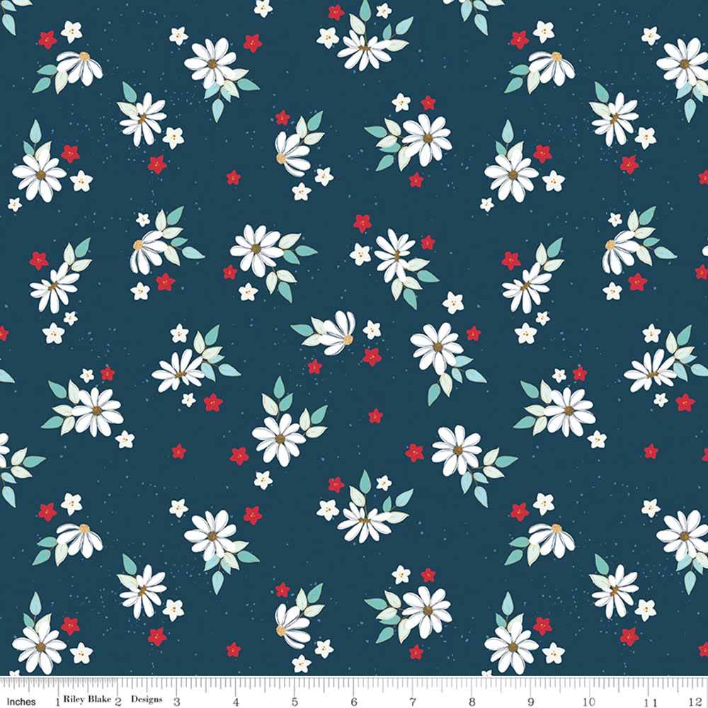 Riley Blake's Sweet Freedom: Beverly McCullough's Summer Flowers Oxford Sparkle Yardage - A Patriotic Delight!