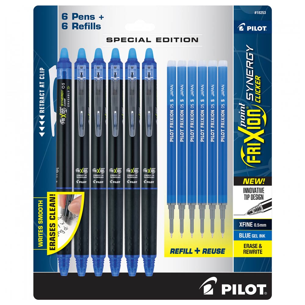 Frixion Synergy Clicker 0.5mm Blue 6-Pack with Refills - Your Ultimate Erasable Pen Set!