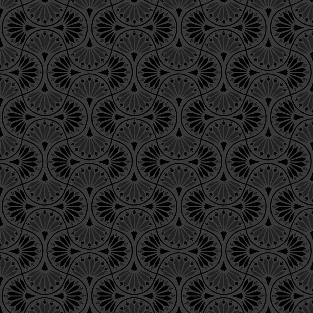 Wilmington Prints - Peach Whispers Tiled Fans in Black - Per Yard
