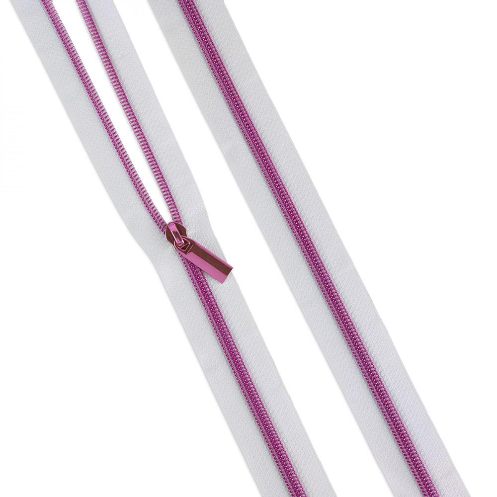 Gorgeous White #5 Nylon Tula Pink Coil Zipper - 3 Yards with 9 Pulls